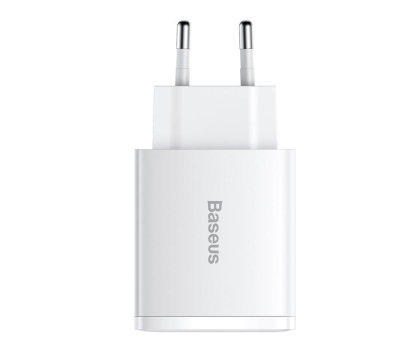 Ładowarka i akumulator Baseus Ładowarka sieciowa USB-C, 2x USB-A 30W PD QC 3.0 white